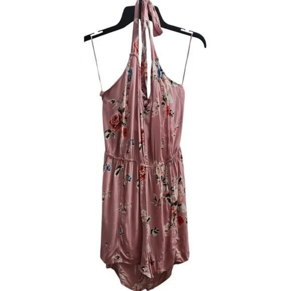 Kendall & Kylie Floral Halter Romper Open Back Sleeveless Pink Size Medium - Picture 1 of 5